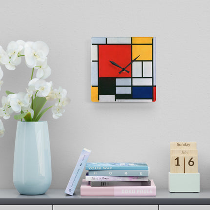 Composition with Red, Yellow, Blue, and Black by Piet Mondrian Acrylic Wall Clock, Round and Square