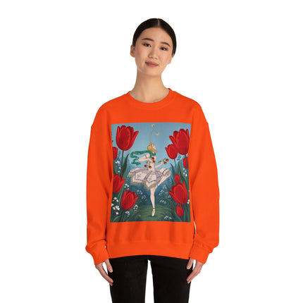 🌷🩰 The Scarlet Tulip Ballet Crewneck Sweatshirt – Art Deco Floral Whimsy
