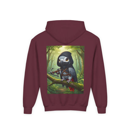 The African Grey Sentinel Youth Hooded Sweatshirt – Quiet Strength & Woodland Adventure