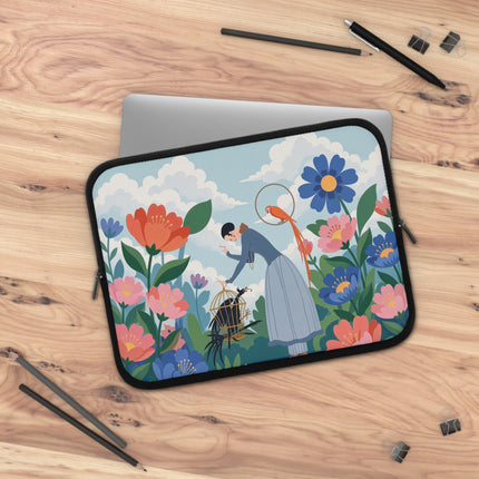 🌺🦜 The Lady Of The Garden Aviary Laptop Sleeve – Art Deco Floral Whimsy