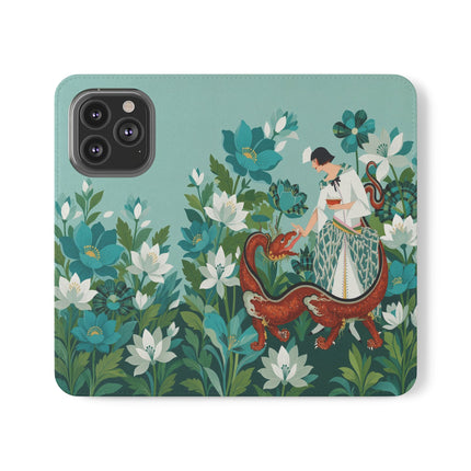 🐉🌿 The Dragon Keeper Flip Case – Art Deco Floral Fantasy