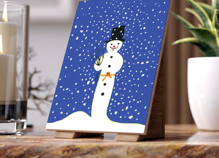 Snowman in Falling Snow Ceramic Tile