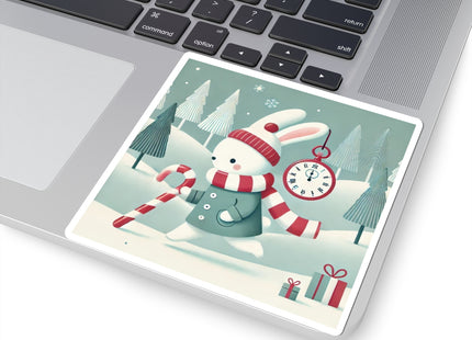 Candy Cane Timekeeper Bunny Kiss-Cut Stickers (4 Sizes)