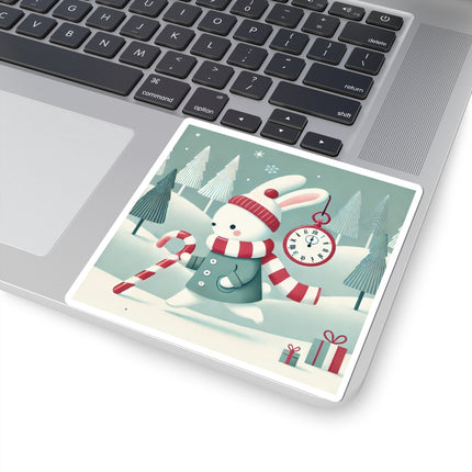 Candy Cane Timekeeper Bunny Kiss-Cut Stickers (4 Sizes)