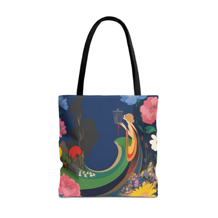 🌙🐦 The Lady Of The Moonlit Birdcage Tote Bag – Art Deco Floral Fantasy