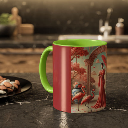 Petals, Porcelain, and Flamingos Colorful Mugs (11oz, 15oz)