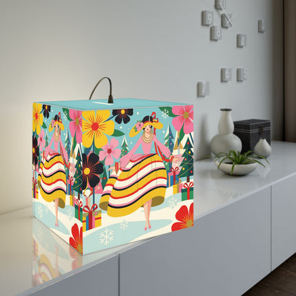 🌼🎄 The Christmas Blossom Belle Light Cube Lamp – Colorful Art Deco Holiday Fantasy
