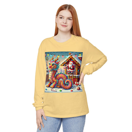 Playful Dragon's Christmas Unisex Garment-dyed Long Sleeve T-Shirt