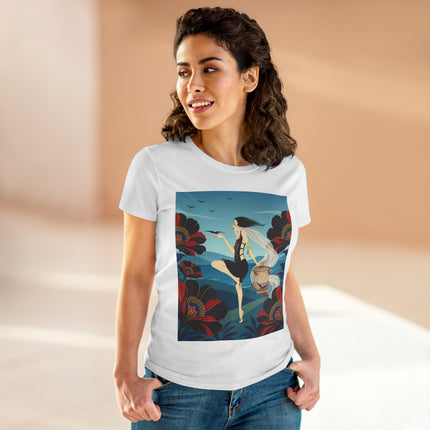🌊🌺 The Lady Of The Wild Wind Cotton Tee – Art Deco Coastal Fantasy