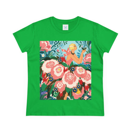 🌸🐦 The Girl Of The Little Birds Cotton Tee – Art Deco Floral Whimsy