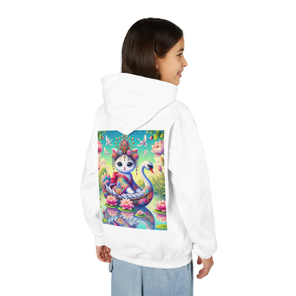 Geisha Kitten’s River Voyage Youth Hooded Sweatshirt – Adventure on a Whimsical River