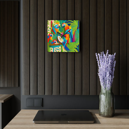 Colorful Macaws Acrylic Wall Clock, Round and Square
