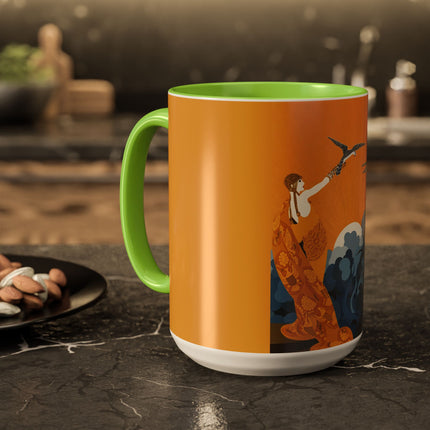 Falcon Mistress Colorful Mugs – Art Deco Majesty & Mythic Freedom