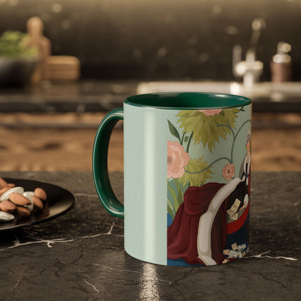 The Lady Of The Scarlet Chaise Colorful Mugs – Art Deco Romantic Elegance