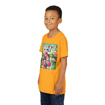 Geisha Kitten Strolls Among the Spoonbills Youth Short Sleeve Tee