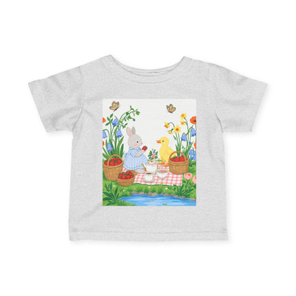 🐰🦆 The Little Strawberry Picnic Friends Infant Fine Jersey Tee – Whimsical Woodland Charm