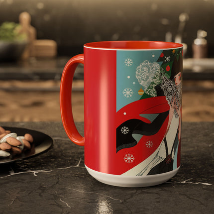 ❤️ The Lady Of The Crimson Scarf Colorful Mug – Art Deco Christmas Elegance