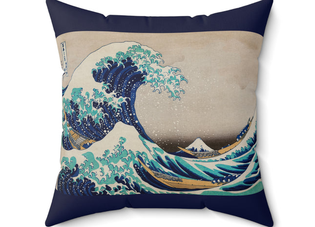 The Great Wave off Kanagawa by Katsushika Hokusai Spun Polyester Square Pillow