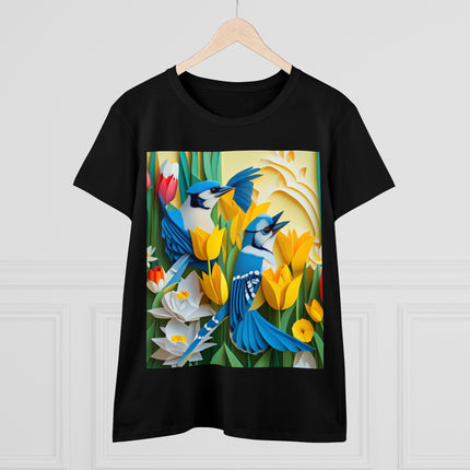 Blue Jays in a Spring Garden Women's Midweight Cotton Tee