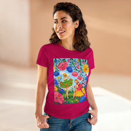 🌸🧚 The Fairies In The Flower Garden Cotton Tee – Art Deco Floral Whimsy