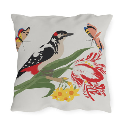 Woodpecker & Tulip Outdoor Pillows – Vibrant Spring & Bold Beauty