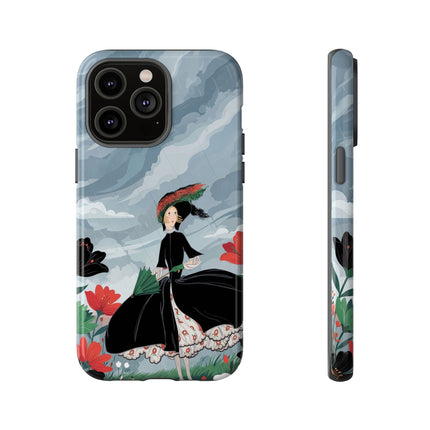 🌧️🌺 The Stormy Flower Walk Phone Case – Art Deco Floral Fashion