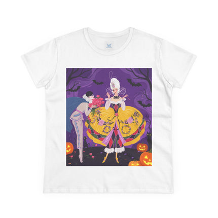 🎭🌹 The Harlequin Rose Masquerade Cotton Tee – Theatrical Halloween Romance