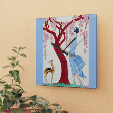 Woman, Fawn, and Red Tree by George Barbier Acrylic Wall Clock