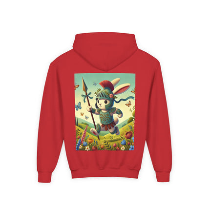 Rabbit Gladiator Youth Hooded Sweatshirt – Courage, Adventure & Playful Heroism