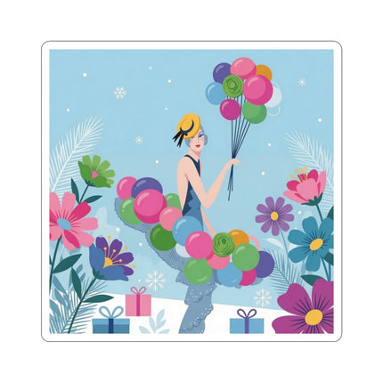 🎈❄️ The Lady Of The Winter Celebration Kiss-Cut Sticker – Art Deco Holiday Fantasy