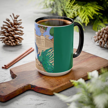 The Peacock's Admiration Colorful Mug (11oz, 15oz) – Rococo Elegance, Peacock Beauty & Garden Charm