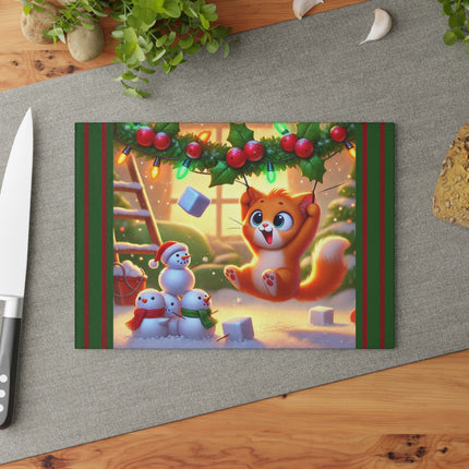 Naughty or Nice Kitten Christmas Glass Cutting Board