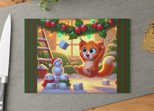 Naughty or Nice Kitten Christmas Glass Cutting Board