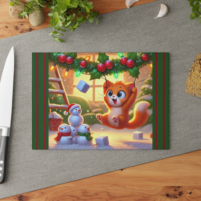 Naughty or Nice Kitten Christmas Glass Cutting Board