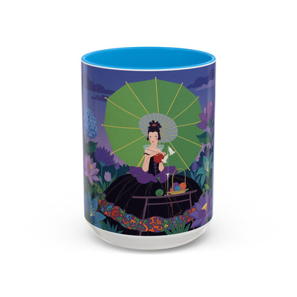The Lady Of The Moonlit Needlework Colorful Mugs – Art Deco Crafting Elegance
