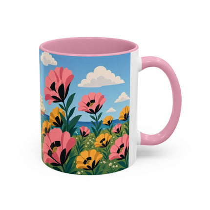 🌸⛵ The Seaside Blossom Promenade Colorful Mug – Art Deco Coastal Elegance