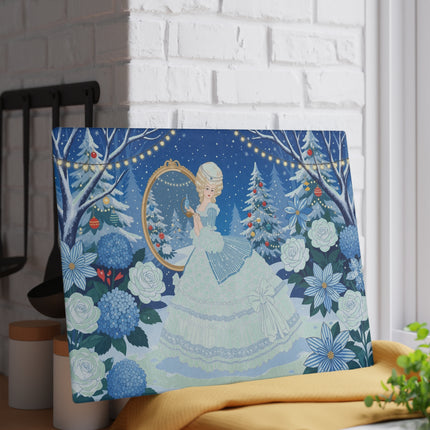 ❄️🌹 The Lady Of The Winter Rose Garden Glass Cutting Board – Art Deco Holiday Elegance
