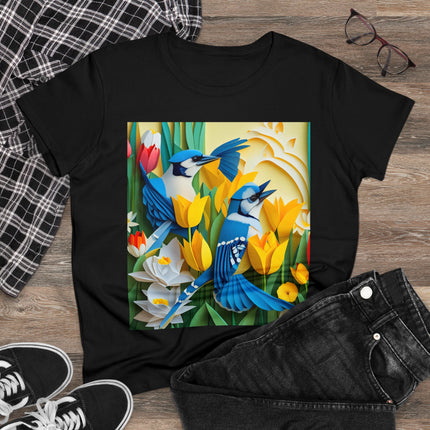 Blue Jays in a Spring Garden Women's Midweight Cotton Tee