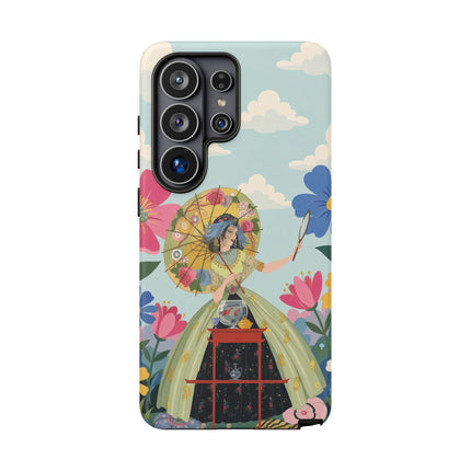 🌸🪞 The Floral Parasol Reflection Phone Case – Art Deco Garden Fantasy