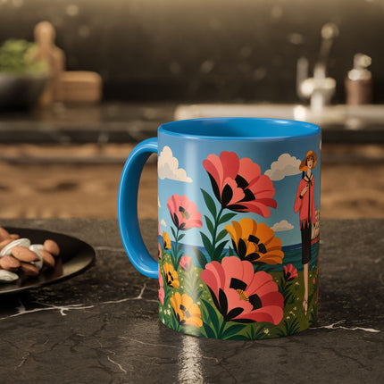 🌸⛵ The Seaside Blossom Promenade Colorful Mug – Art Deco Coastal Elegance