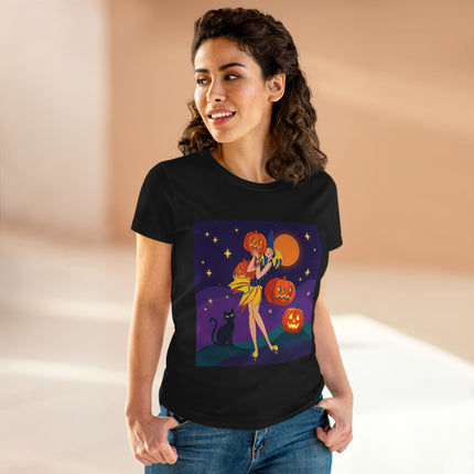 🎃🕯️ Moonlit Pumpkin Masquerade Cotton Tee – Whimsical Halloween Charm