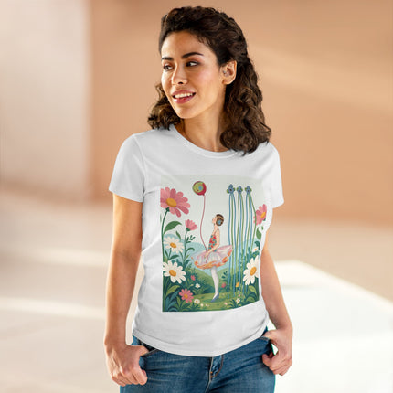 🌼🎈 The Garden Balloon Dancer Cotton Tee – Art Deco Floral Whimsy