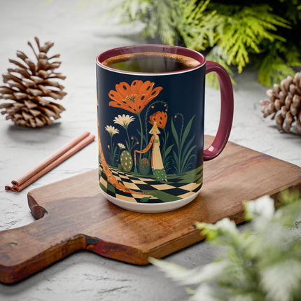 🌼🧡 The Midnight Floral Masquerade Colorful Mug – Art Deco Fashion Fantasy