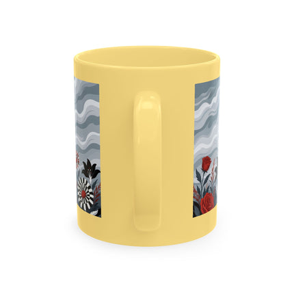 ☂️🌹 The Lady In The Windy Rose Garden Ceramic Mug – Art Deco Fashion Whimsy