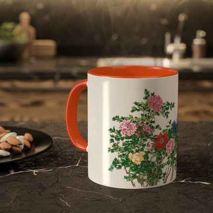 Peonies and Birds by Okamoto Shuki Colorful Mugs, 11oz