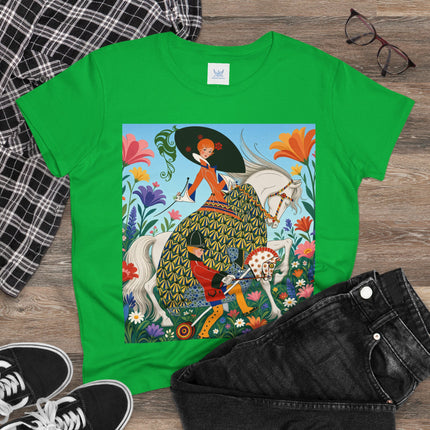 🐎🌸 The Enchanted Garden Riders Cotton Tee – Art Deco Equestrian Whimsy