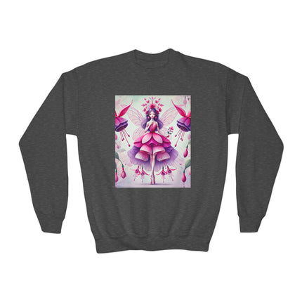 Fuchsia Fairy Youth Crewneck Sweatshirt – Vibrant Color, Floral Magic & Whimsical Elegance