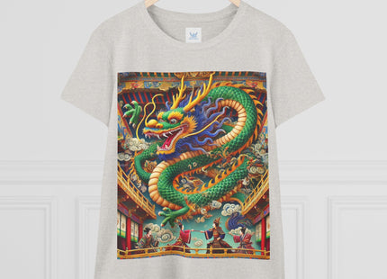 Tibetan Dragon Over Kabuki Duel Women's Midweight Cotton Tee