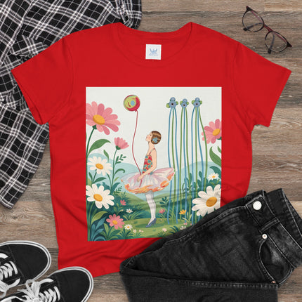 🌼🎈 The Garden Balloon Dancer Cotton Tee – Art Deco Floral Whimsy