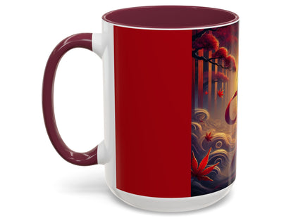 Regal Crimson Crane in the Autumn Mist Colorful Mugs (11oz, 15oz)